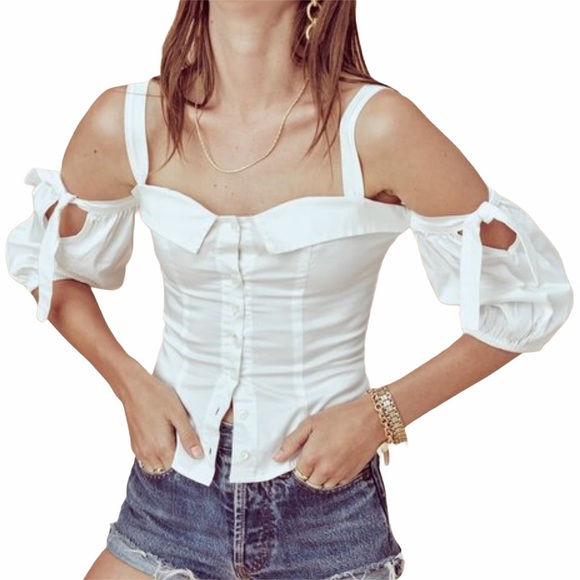 FOR LOVE & LEMONS VERA TAILORED COTTON BLOUSE SZ MEDIUM - BRAND NEW WITH TAGS - Picture 5 of 9